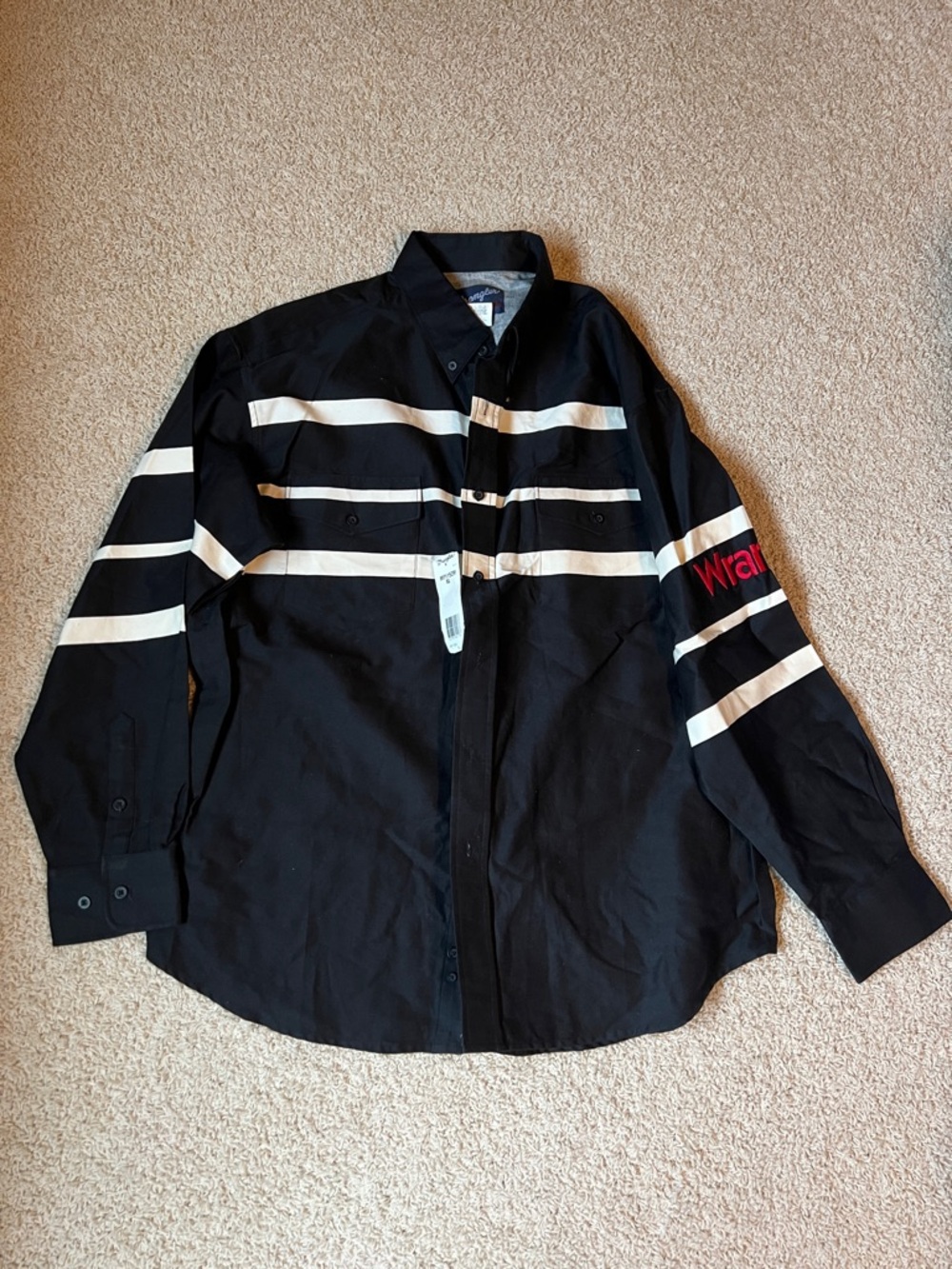 New Vintage Wrangler Black Button-Up Shirt with White Stripes Mens XL